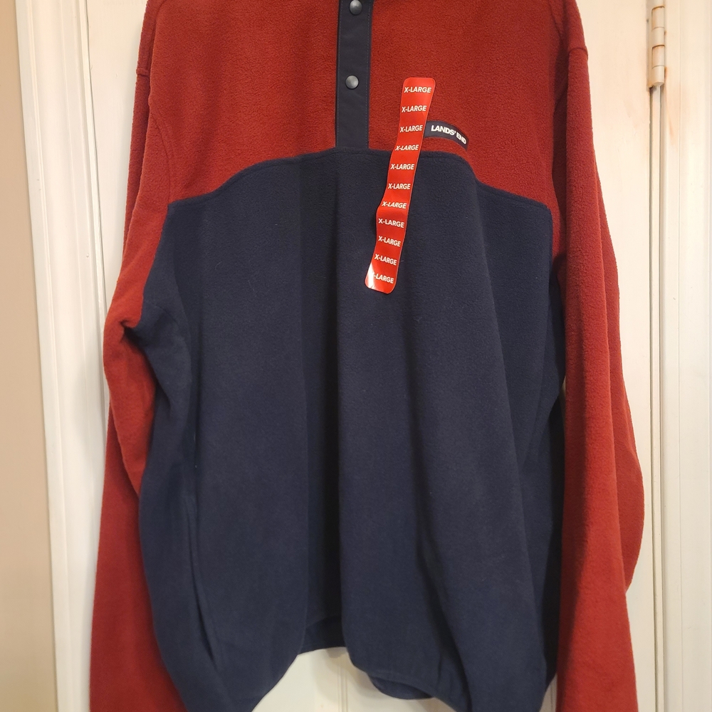 Lands' End Burgundy and Dark Blue Fleece Top
